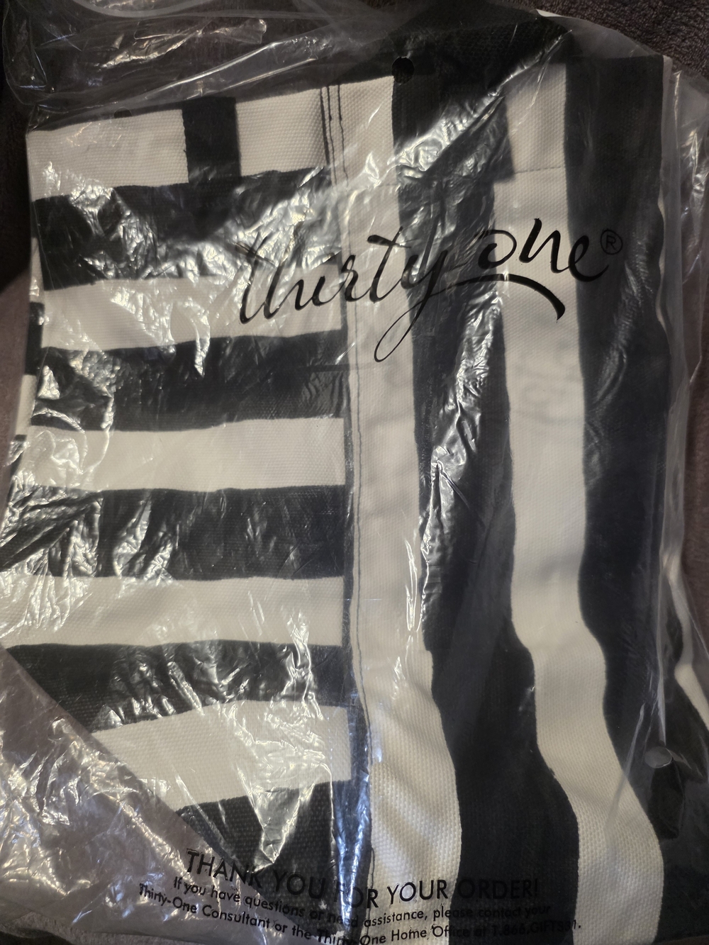 Thirty-one Black & White Striped Canvas Tote Bag - Picture 2 of 7